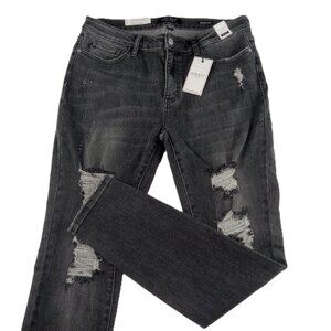 Judy Blue Women's Mid Rise Skinny Fit Jeans Size 13/31 Gray Distressed Ripped